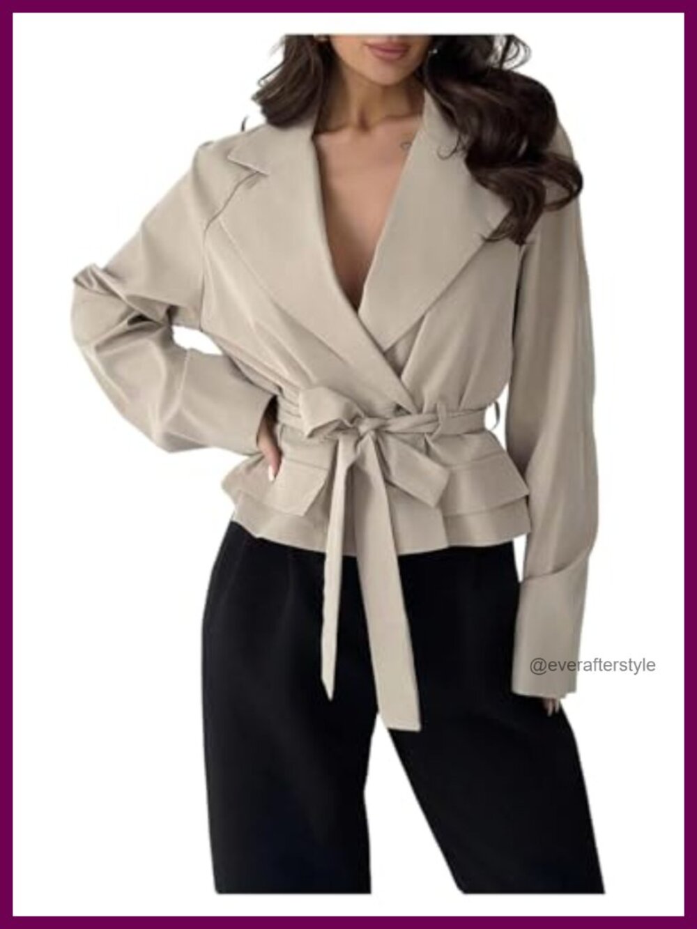 Women's Cropped Trench Coat Long Sleeve Fall Jacket